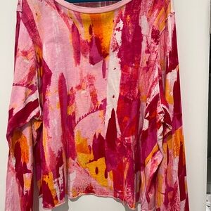 Maeve Vibrant Pink and Orange Long Sleeve Top 3X